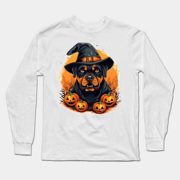 Halloween Rottweiler Dog #3 Long Sleeve T-Shirt by Chromatic Fusion Studio